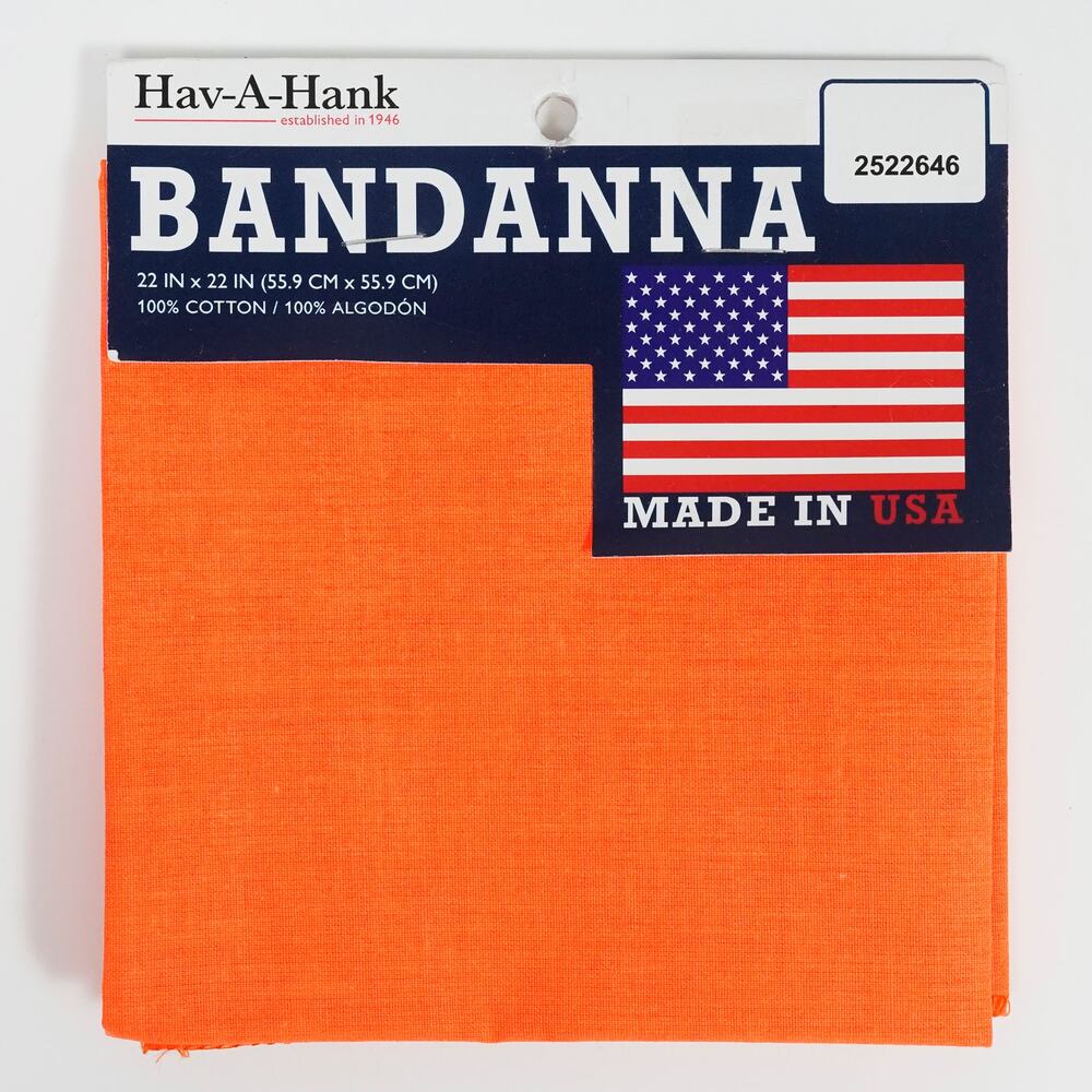 Hav-A-Hank Orange Solid Bandana 22x22 Made in USA 100% Cotton New With Tag